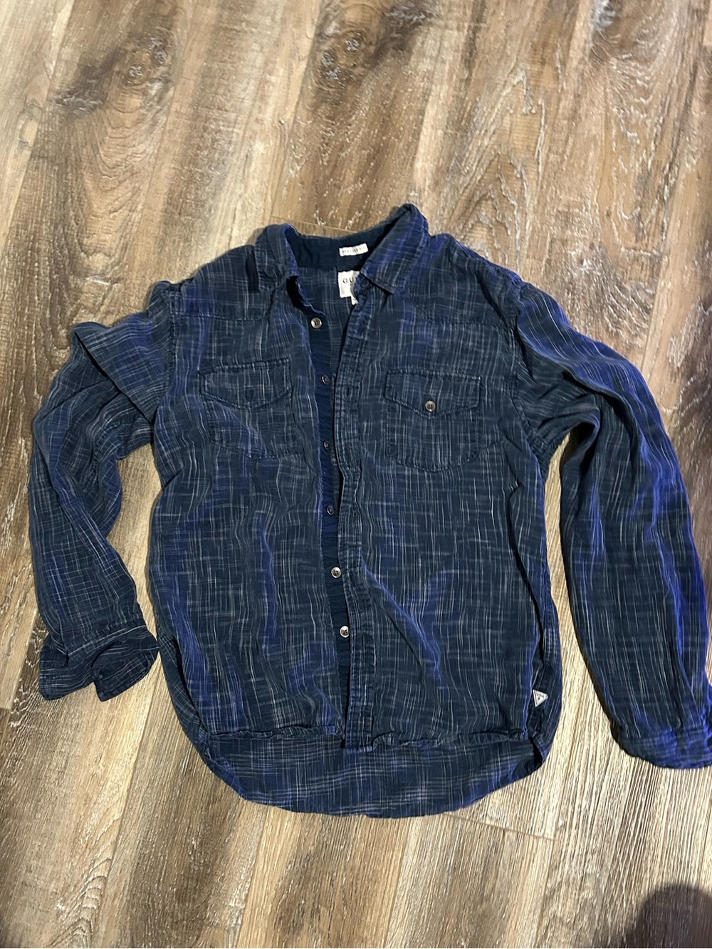 Guess Men's Blue Plaid Button-Down Shirt